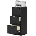 thumbnail image 1 of Lockable 3-Drawer Filing Cabinet with Fluted Fronts and Gold Pulls, Black MDF Mobile File Cabinet with Adjustable Rails for A4 Letter Files, Printer Stand for Home Office, 1 of 7