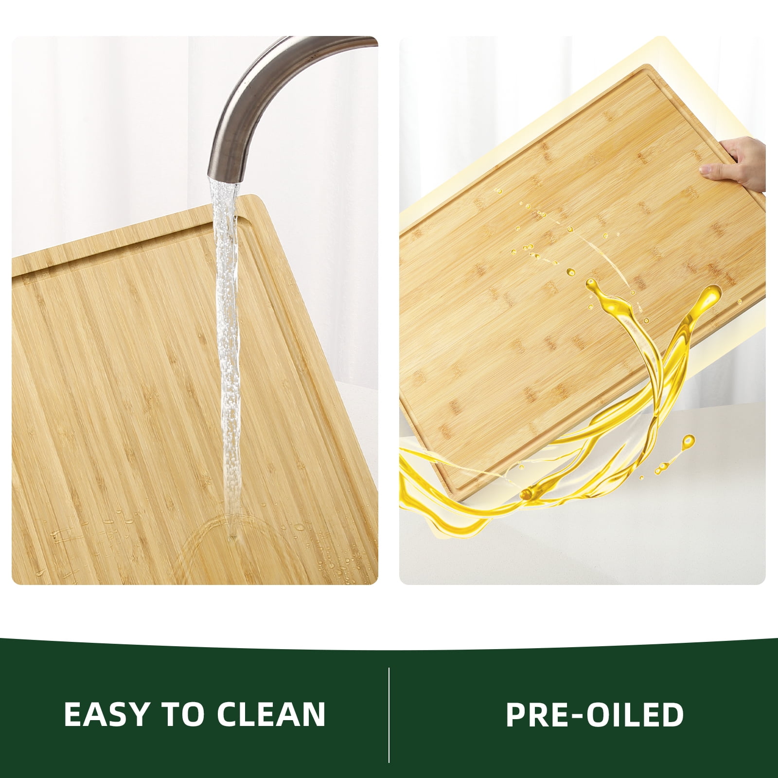Bamboo Cutting Board, 0.8" Thick, Eco-Friendly Butcher Block with Deep Juice Groove & Handles, for Meat, Cheese, Vegetables, Fruits & Bread, 24*16 in