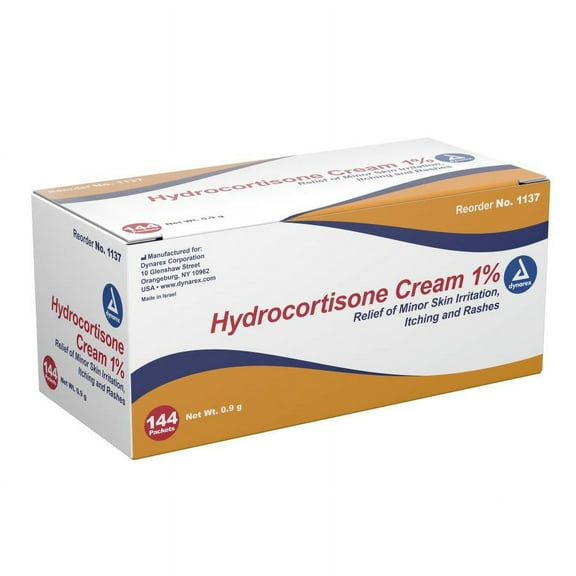 Dynarex Hydrocortisone Cream - 1% Strength, 0.9 gram Individual Packet, 144 Count