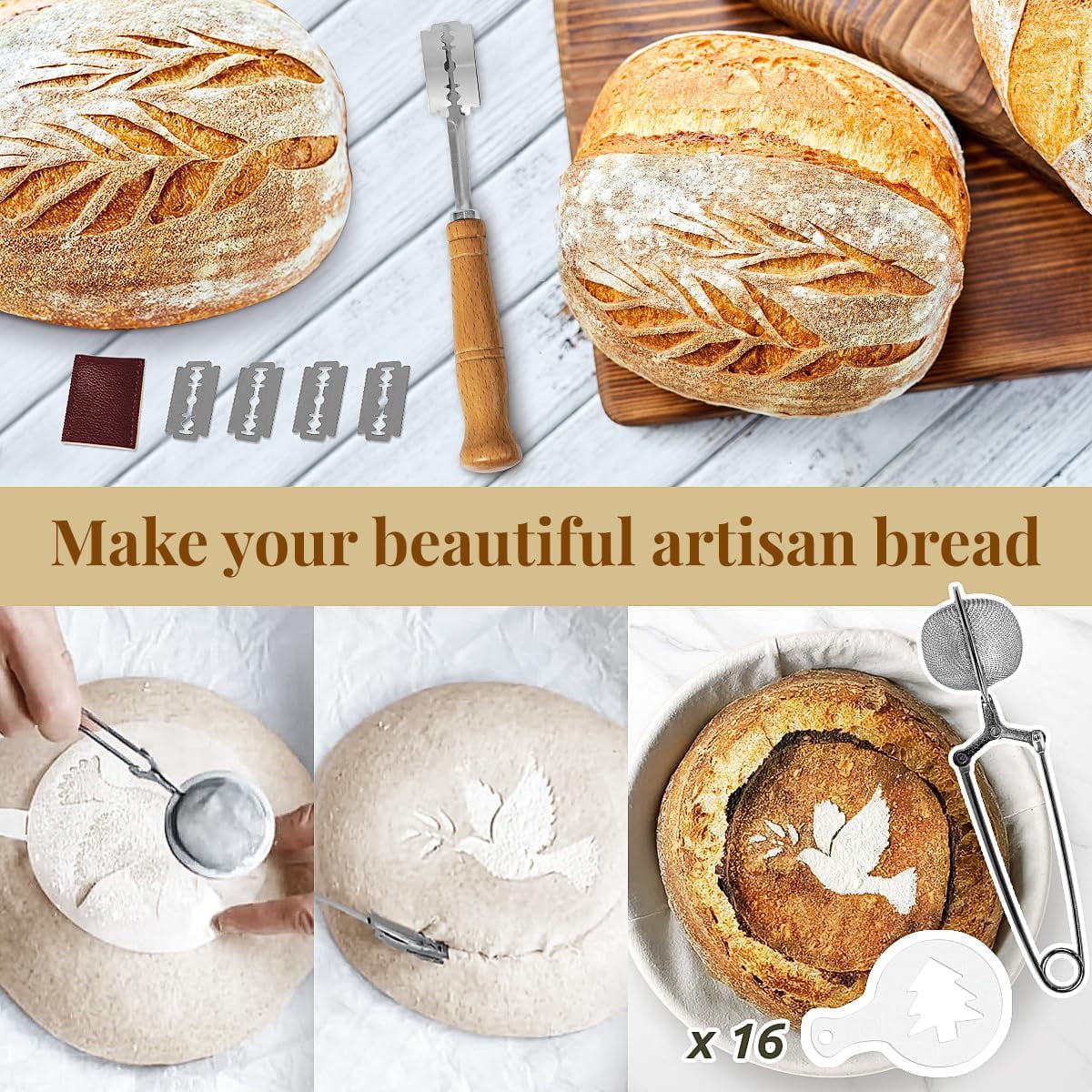 Jripae Bread Proofing Basket Set, 9" Round & 10" Oval Banneton Baskets,Complete Sourdough Starter Kit,Sourdough Bread Baking Supplies with Bread Lame, Sling, Dough Whisk