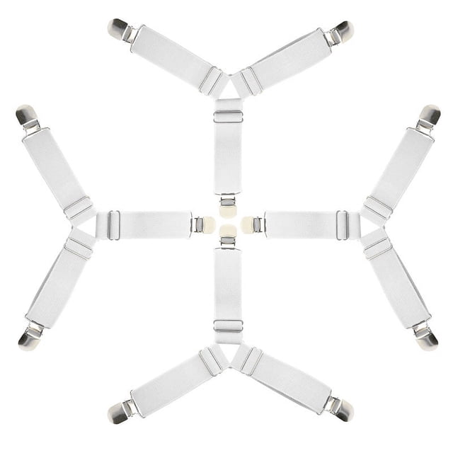 4 Piezas Correas para Sábanas Triangulares Clip para Sábana Ajustable Clip Elástico para Colchón Tirantes Ajustables para Sábanas Correa para Colchón (Blanco) JM JM