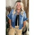 thumbnail image 5 of Women's Plus Size Peacock Blue Ruffled Frayed Short Sleeve Denim Jacket | [ZhiHiMeRi] | (US 14W-16W)1X, 5 of 11