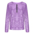 thumbnail image 3 of Women Quarter Zip Pullover Sparkly Long Sleeve Sequin Pullover Sweatshirt Top Party Outwear Ladies Shiny Tunic Shirt Purple M, 3 of 5