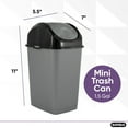 Superio Mini Plastic Trash Can with Swing Top Lid Grey/Black 1.25 Gal