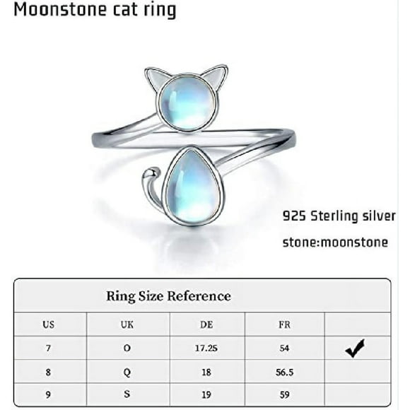 JOYWEI Cat Bague en Argent Sterling 925 Pierre de Lune Bague Ouverte Animal Bague Chanceuse Cat Bijoux pour Dames Filles