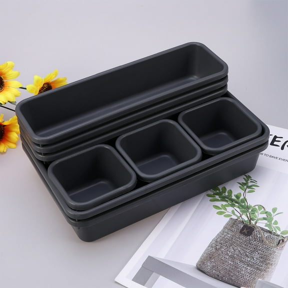 LEORX 8Pack Desk Organizers Plastic Storage Box Simple Design Home Organization Black