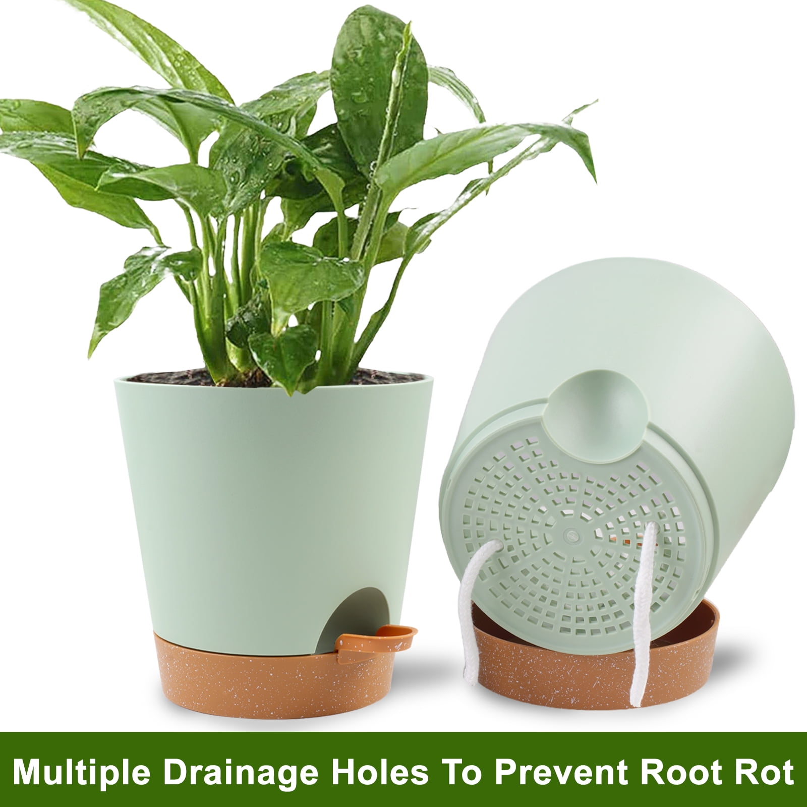 Guirnd Indoor Self Watering Planters with Drainage Holes and Saucers,8,7,6.5,6,5.5,5 inches, 6 Pots
