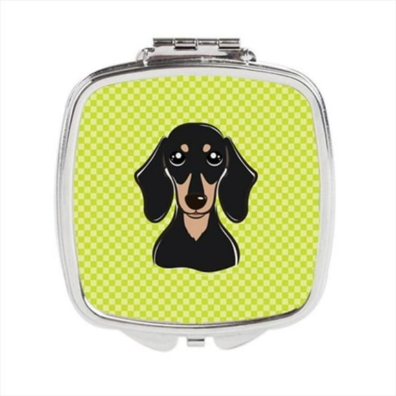 Carolines Treasures  Checkerboard Lime Green Smooth Black And Tan Dachshund Compact Mirror - 2.75 x 3 x .3 In.
