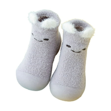 TAFDIUR Infant Boys and Girls Socks Shoes Fluffy Plush Animals Cute Velvet Keep Warm Indoor Non Slip Winter Coral Fleece Shoes Toddler Shoes Autumn Thickened Soft Bottom Cotton Shoes Purple