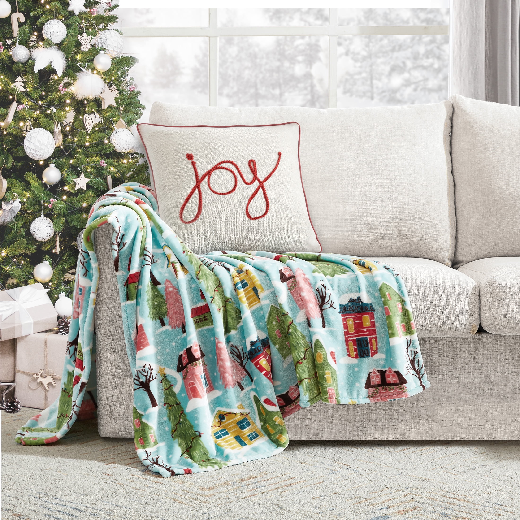 Holiday Time, Bright Holiday Houses Throw Blanket, Multi, 50" x 60", 1 Pack