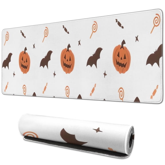 Long Mouse Pads for Desk,Halloween Pumpkins Witch Hats and Bats Desk Mats on Top Of Desks, Desk Mouse Pad Extra Large with 3mm Non-Slip Base and Stitched Edge for Gaming,Office,Work,Home 31.5x11.8in