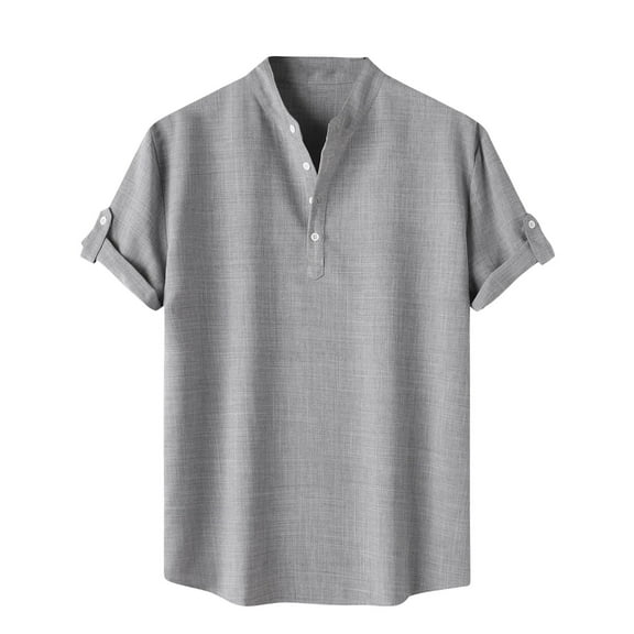zfhfof Men's Casual Henley Shirt Short Sleeve Banded Collar Cotton Linen Shirt Summer Hawaiian Beach Hippie T-Shirts