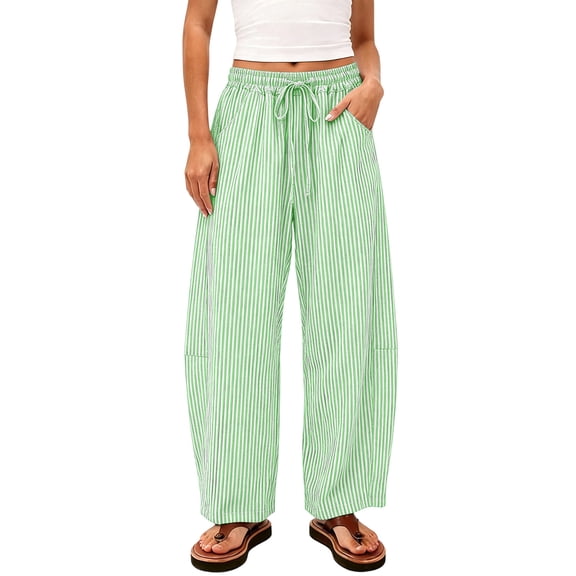 Hurxie Womens Wide Leg Gingham Pants Cotton Plaid High Waisted Casual Lounge Trousers with Pockets Mint Green,L