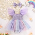 thumbnail image 2 of ZEHJUHAN Baby Girl Tulle Romper Summer Bodysuit with Flutter Sleeves Floral Embroidery Cake Smash Outfit First Birthday Photo Shoot Purple，6-12M, 2 of 7
