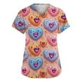 thumbnail image 2 of Printed Scrub Tops Women,Women's Fashion V-Neck Nursing Top Valentine's Day Print Short-Sleeve Nursing Scrub Top with Pockets - Pink - S, 2 of 5