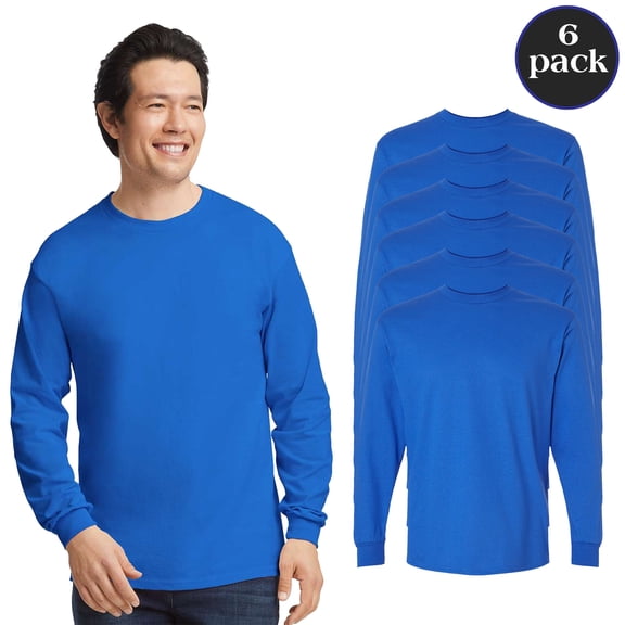 Gildan Men's Ultra Cotton Long Sleeve T-Shirt, 6-Pack Classic Fit Tee, Royal, Size S