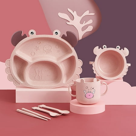 

Winter Savings Clearance! SuoKom Crab Feeding Set For Kids Includes Plate Bowl Cup Fork Spoon and Chopsticks