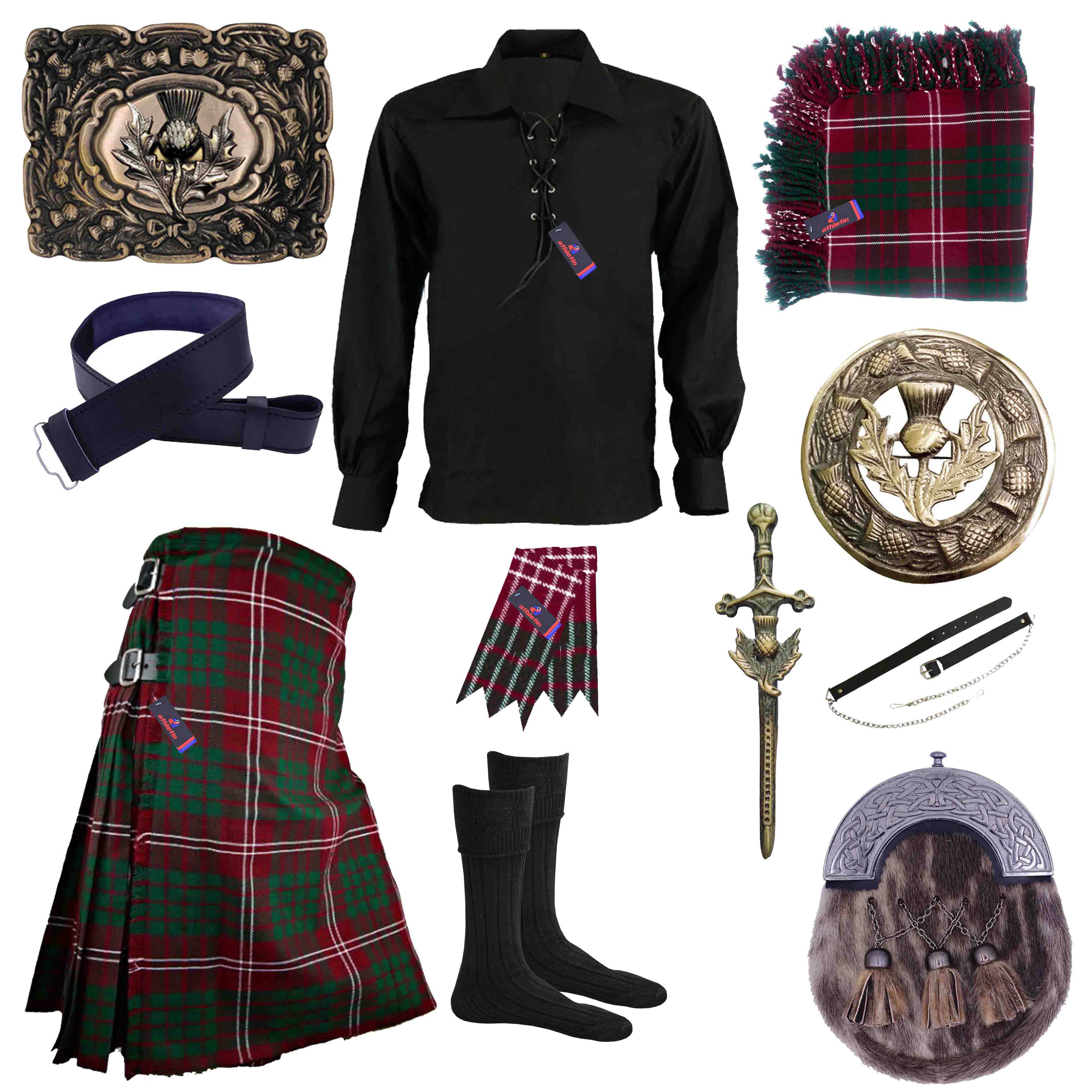 Buckle Belt Plain Black Tartan Traditional Scottish Men/'s Kilt Outfit Pin Spo