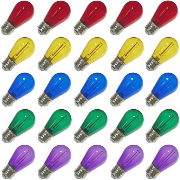 abulber 25 Pack S14 led Outdoor String Light Replacement Bulbs,Plastic,Shatterproof,Waterproof.1 Watt to Replace 11 Watts Incandescent Bulb.120V 2700K E26 Multi-Colored
