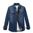thumbnail image 2 of Huowey Men Jean Shirt Solid Color Button Down Classic Denim Jacket Long Sleeve Casual Work Shirt Washed Jean Coat Autumn Dailywear,Dark Blue,L, 2 of 3
