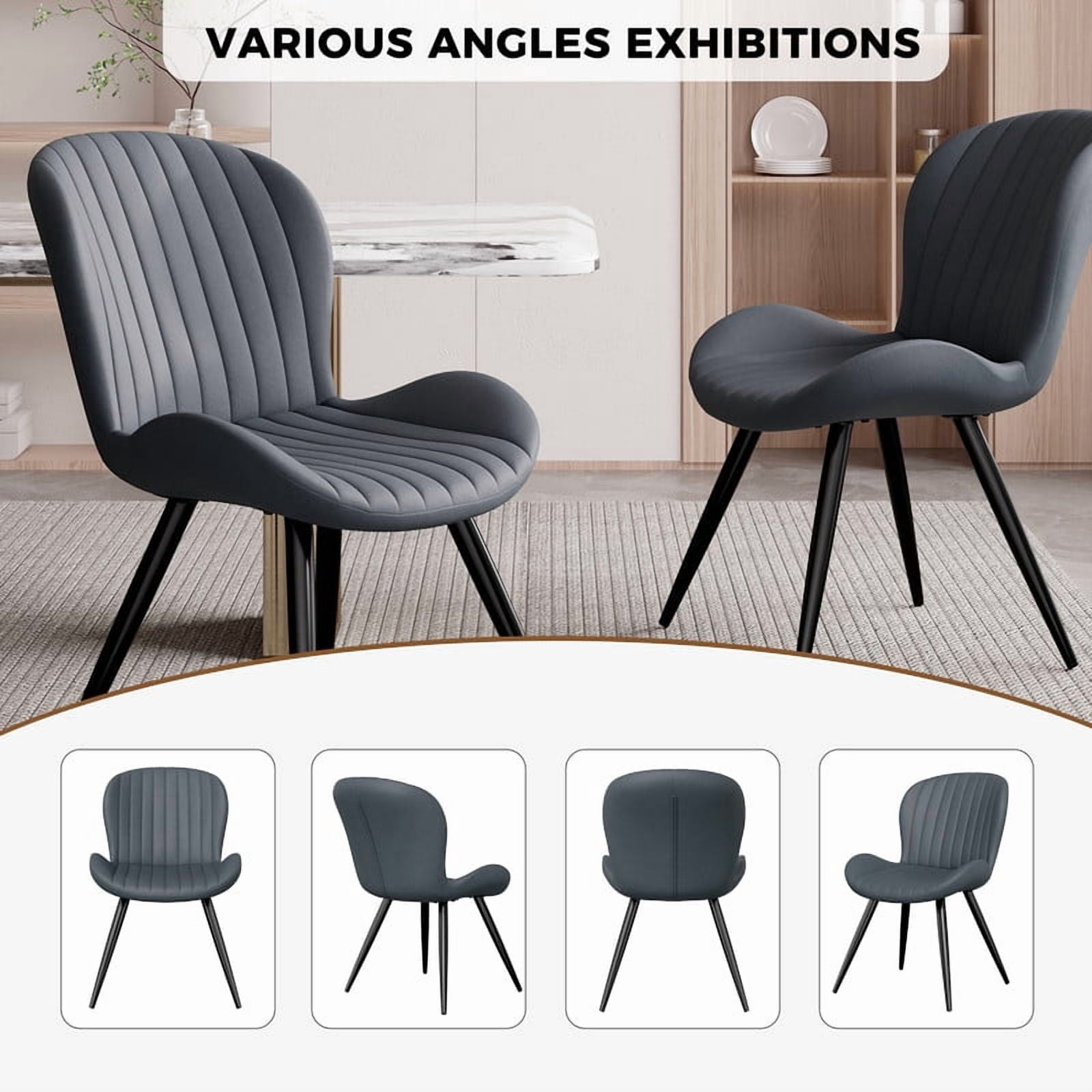 Daluvenix Modern Dining Chairs Set of 4 Upholstered Comfy Fabric Kitchen & Dining Room Chairs with Metal Legs & Thick Cushions for Living Room, Dark Grey