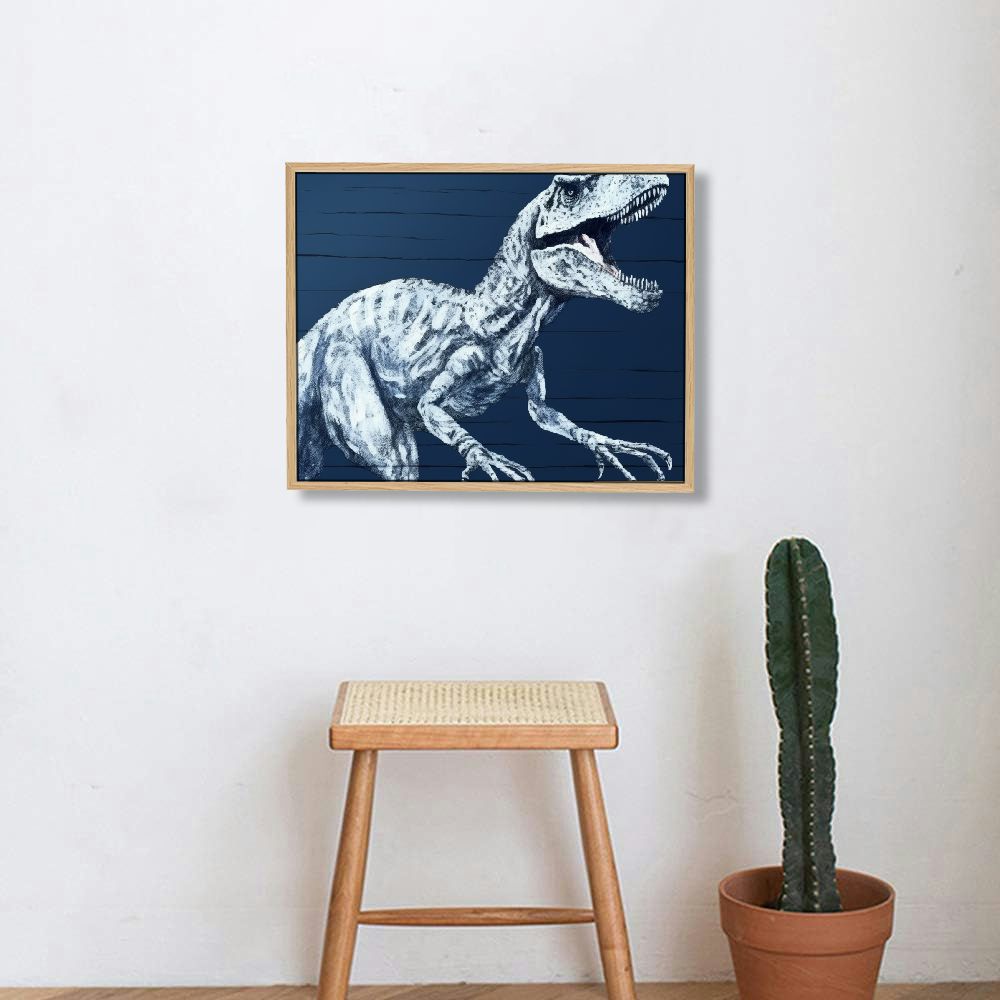 JRXY Dinosaur Boys Room Decor Navy Blue Dinosaur Poster Dinosaur Wall Art Bedroom Wall Decor Framed Ready to Hang Picture 1