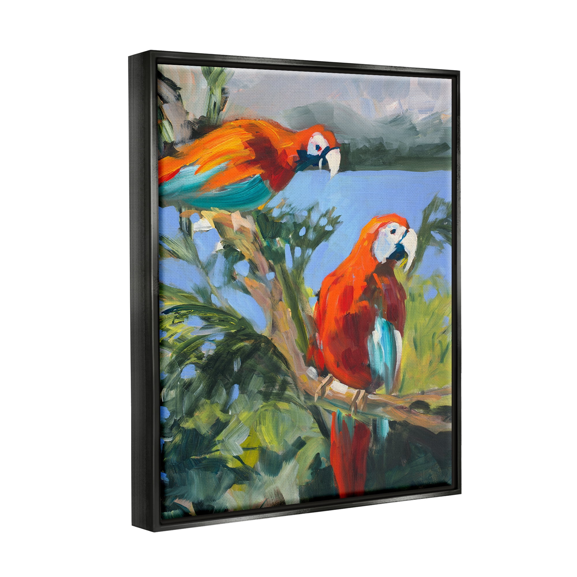 Stupell Industries Parrots at Bay Painting Animals & Insects Painting Black Floater Framed Art Print Wall Art, 17 x 21