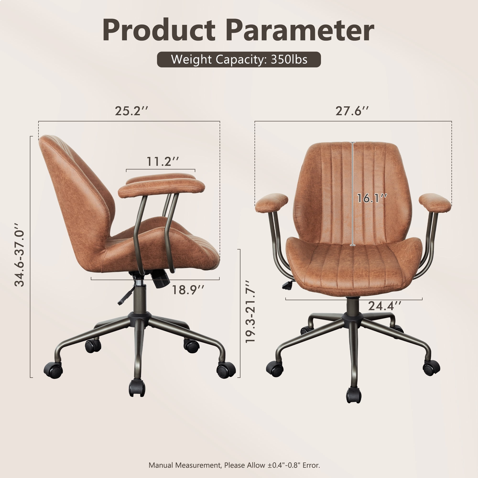 XIZZI Suede Fabric Desk Chairs for Executive or Home Office, Modern Ergonomic Computer Office Chair, Brown