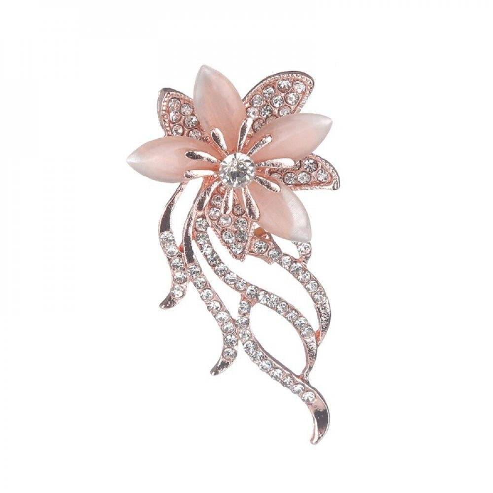 Women Alloy Fashion Opal Stone Flower Brooch Pin Garment Brooches Jewelry Gift 