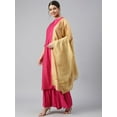 thumbnail image 4 of Janasya Women's Pink Chanderi Silk Woven Festive Straight 3/4 Sleeve Round Neck Calf Length Kurta With Sharara & Dupatta, 4 of 9
