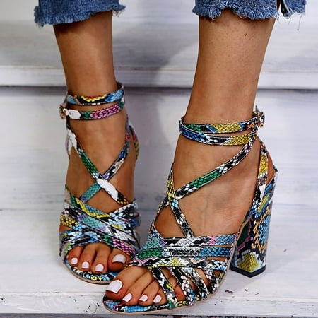 

Women s Cross Strappy Chunky High Heel Sandal Open Toe Chunky Chunky Heel Sandal