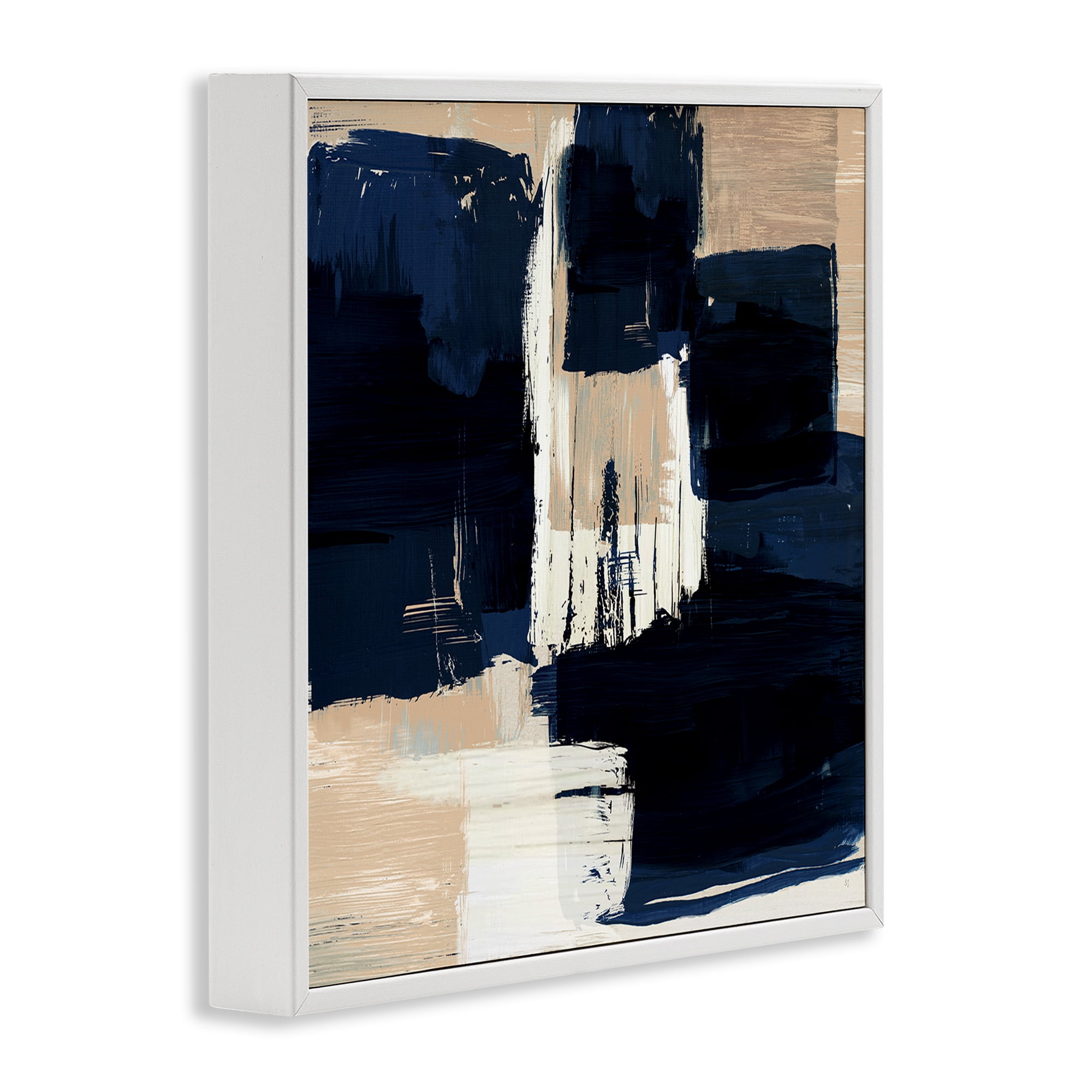 Stupell Industries Restless Blue & Tan Shapes Abstract Painting White Framed Art Print Wall Art, 17 x 17