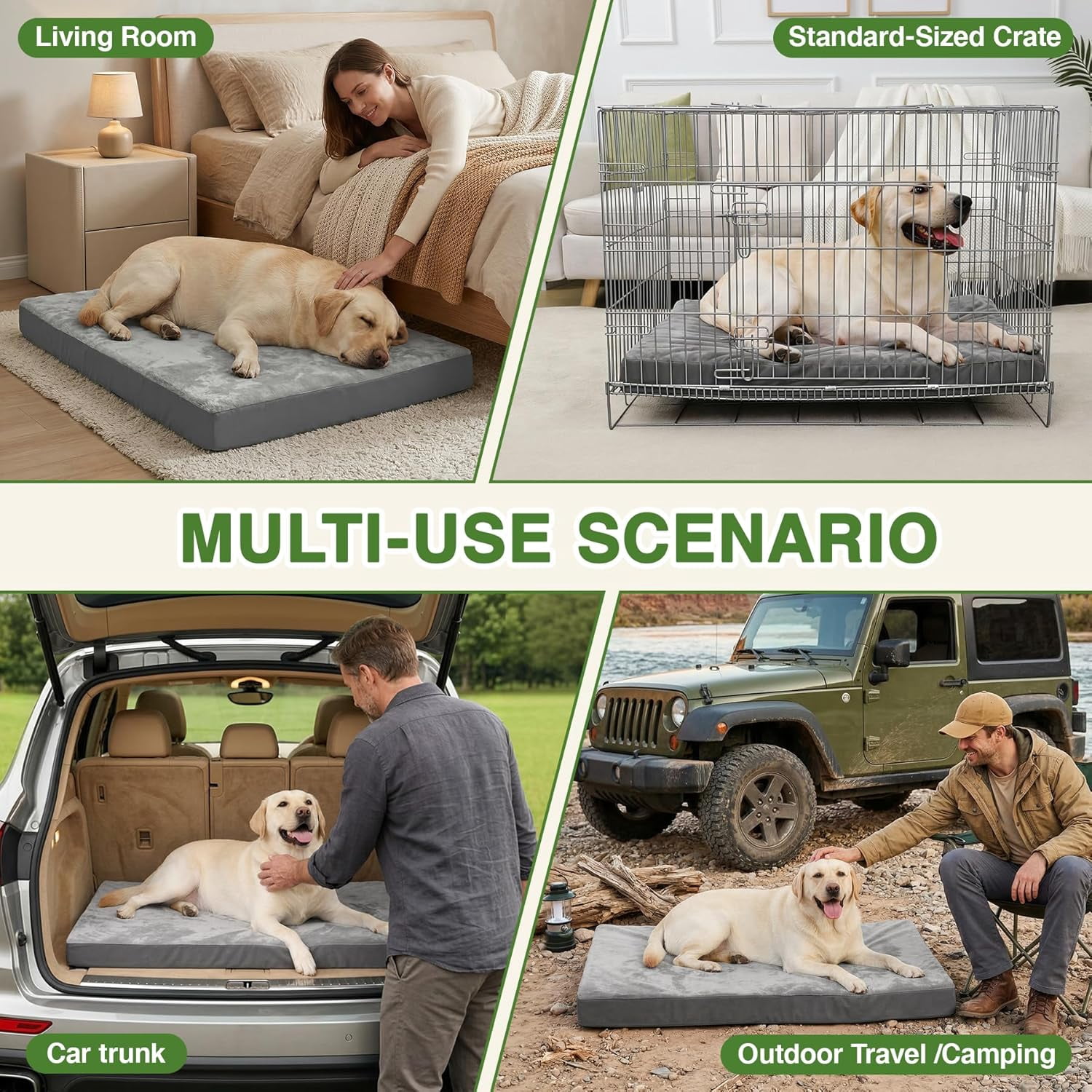 Waterproof Outdoor Dog Bed Large Medium Sized Dogs, Washable Crate Pad 35 inch, Foam Orthopedic Pet Beds with Removable Cover,Durable Anti-Slip Kennel Pads 35"x22", Gray