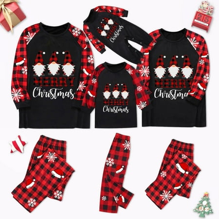 

ERTUTUYI Family Matching Christmas Pajamas Set Plaid Sleeves Beautiful Snowflake Cute Pattern Printing Festival For Adults Kids ParentChild Outfit Black 3M