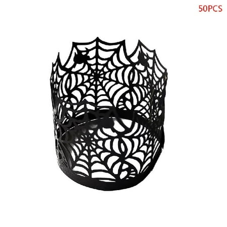 

50Pcs Halloween Spider Web Paper Laser Cut Hollow Flameless Tea Light Candle Lam