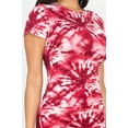 thumbnail image 4 of Saronite Tie-dye Printed Bodycon Short Sleeve Knee Length Dress, Burgundy (Women's), 4 of 5