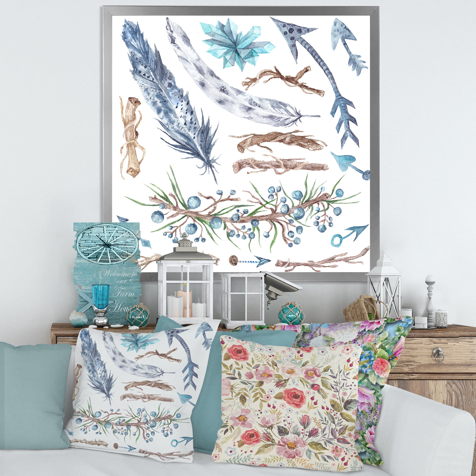Designart 'Tribal Forest Elements' Bohemian & Eclectic Framed Art Print