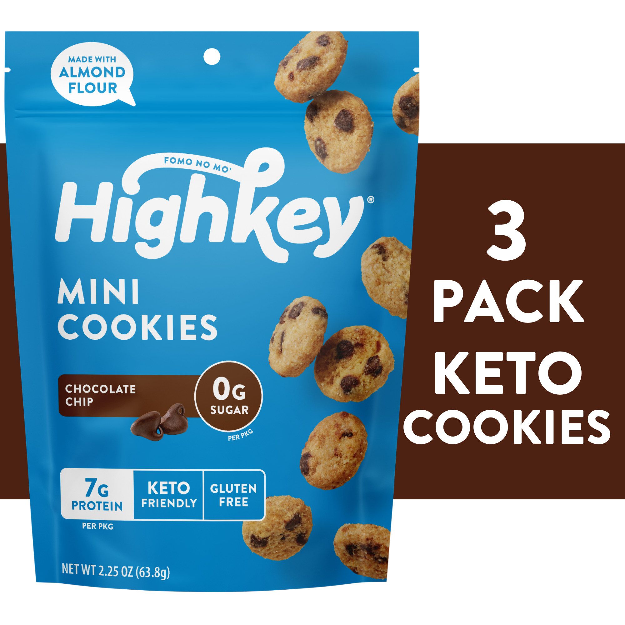 HighKey Sugar Free Chocolate Chip Cookies 3 Pack Keto Snacks Gluten 
