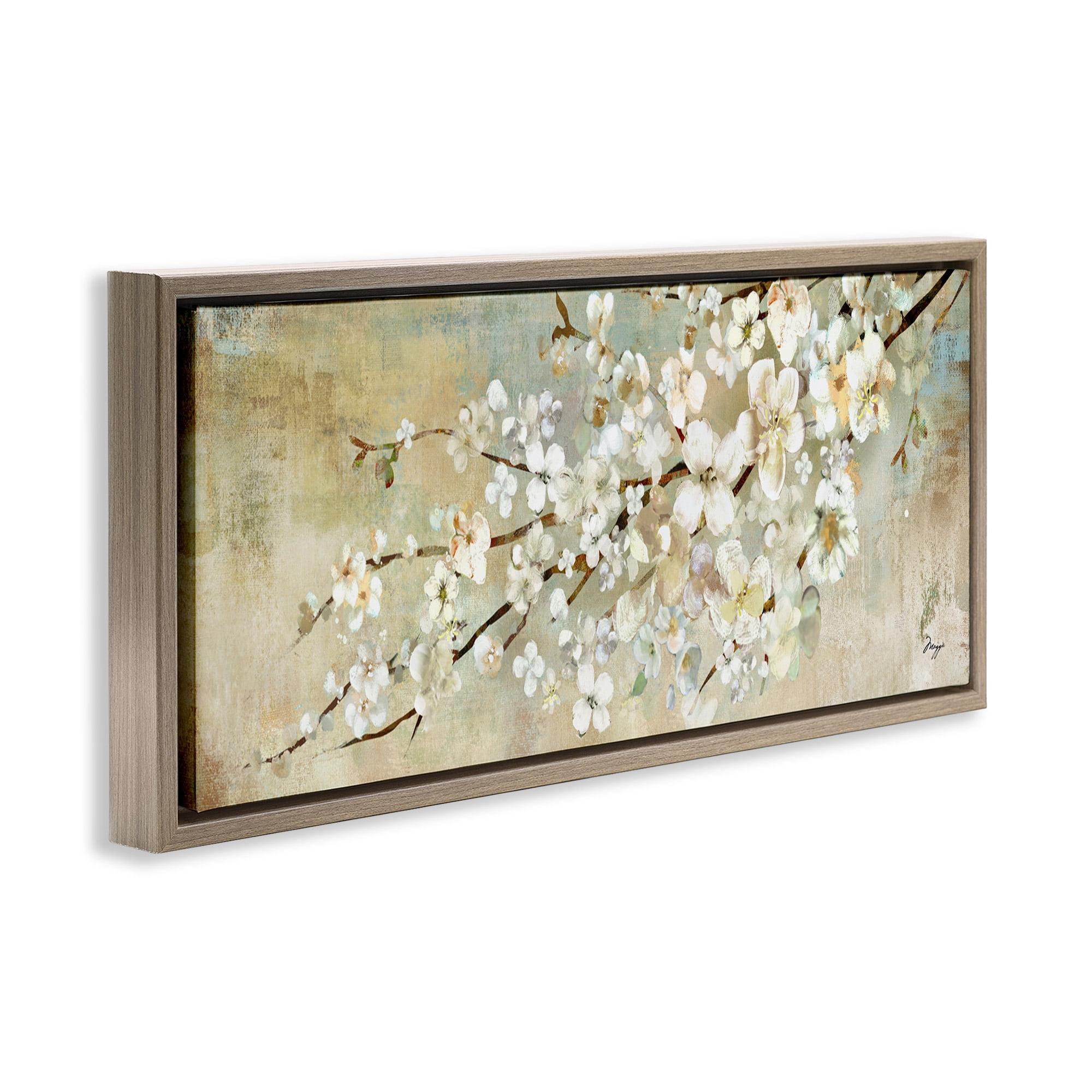 Stupell Industries Blooming Flower Tree Branch Painting Botanical & Floral Painting Brown Floater Framed Canvas Art Print Wall Art, 31 x 14