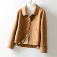 thumbnail image 2 of Women's Cardigans Trendy Solid Color Short Slim Fit Versatile Wool Blend Jacket Fall Outwear,Khaki,2XL, 2 of 5