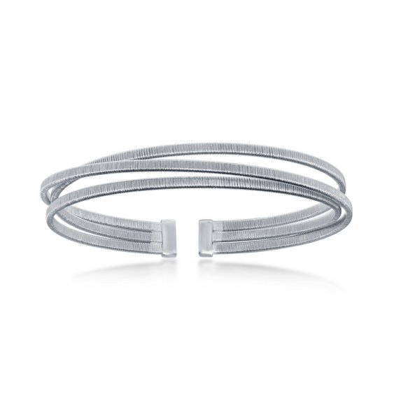 iJewelry2 Sterling Silver Interlaced Triple Wire Bonded with Platinum Bangle Bracelet