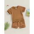 thumbnail image 4 of Musuos Toddler Baby Summer Clothes 6 12 18 24M 3T Solid Color Short Sleeve Round Neck T-Shirt with Shorts 2Pcs Outfit, 4 of 10