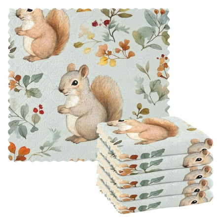 

6 Pieces of Kitchen Towels 11x11Inch Kitchen Dish Cloths Kitchen Dish Towels Reuseable Cleaning Cloths Squirrels and Leaves