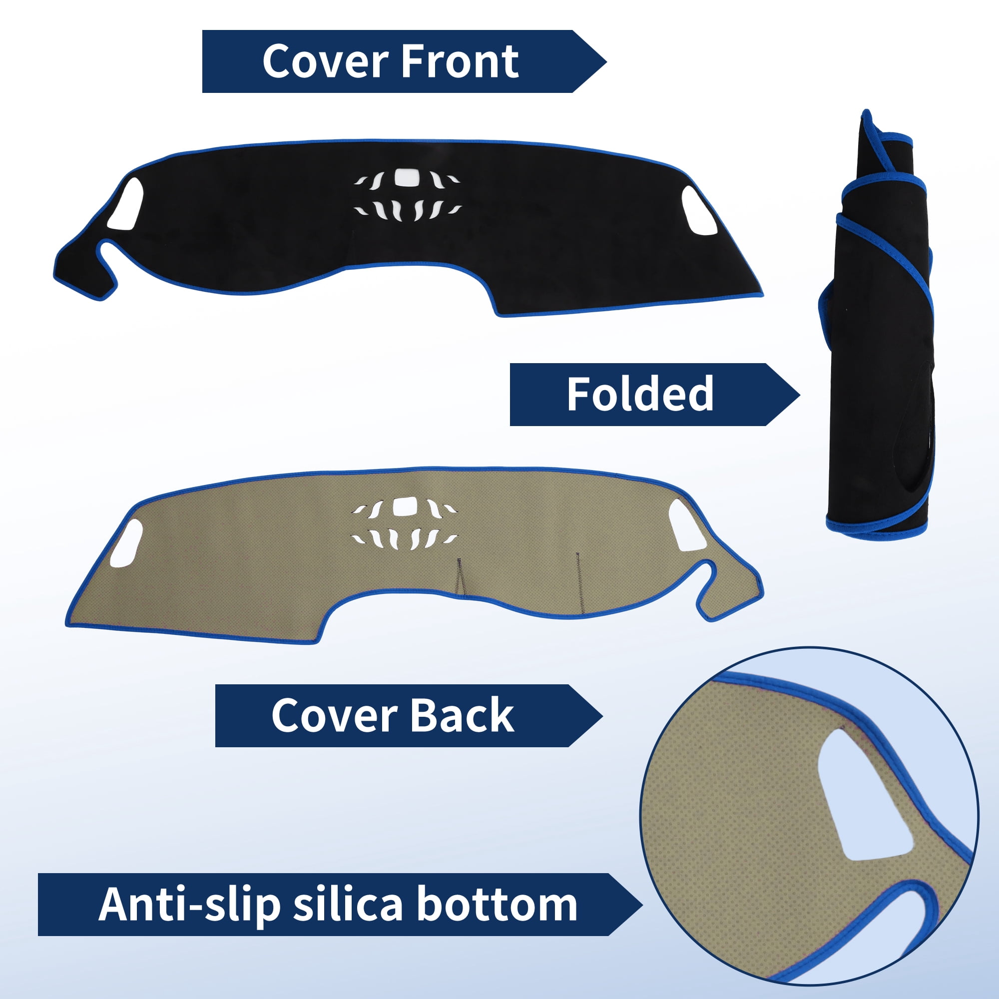 Unique Bargains Dash Cover for Honda HR-V 2023-2024 Without HUD Dashboard Cover Car Interior Anti-Slip/Anti Dust Suede Black with Blue Edge 1 set
