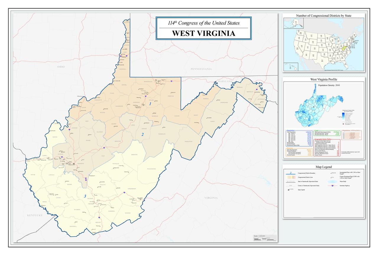 West Virginia Congressional District Map 114th Congress 20 Inch By 