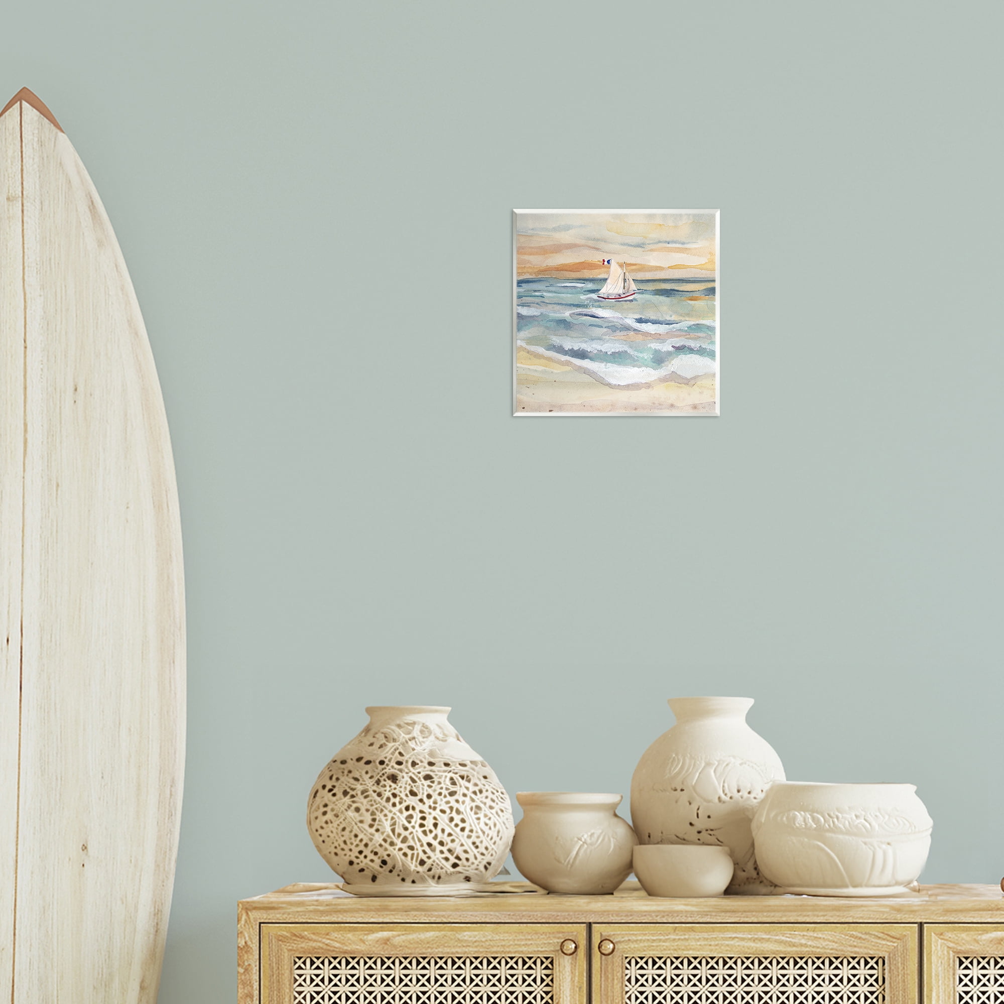 Stupell Industries Watercolor Boat Beach View Transportation Painting Unframed Art Print Wall Art, 12 x 12