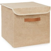 Ocean Home Storage Boxes with Lid | Jute Cube Storage Bins (11.81" x 11.81") - Foldable Storage Box, Cupboard Organiser, Toy Box Storage