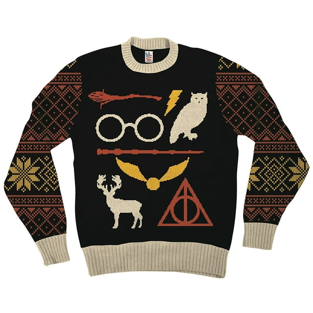 Harry Potter Owl Deathly Hallows Sign Black Ugly Christmas Sweater ...