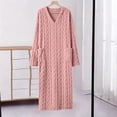 thumbnail image 2 of QIYAGBSA Nightgown for Women Soft Fleece Cable Knit V Neck Long Sleeve with Pockets Sleepwear (Pink, XL), 2 of 6