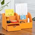 thumbnail image 2 of tooloflife PU Leather Office Desk Organiser 6 Compartments and 1 Pull Out Drawer Multifunctional Pen Holder Storage Box, 2 of 6